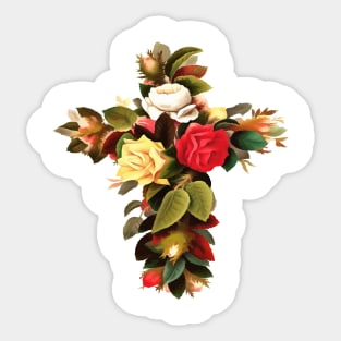 Easter Christian Cross Of Roses Cut Out Sticker